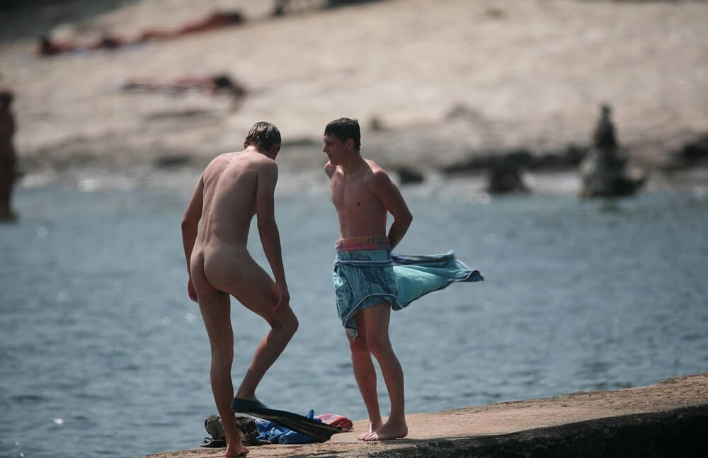 Nudists Boys - Water Prep On The Ledge - Peace and tranquility as goals of the naturist life